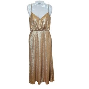 Bari Jay Gold Sequin Spaghetti Strap Sleeveless V-Neck Gown Bridesmaid  Sz 4